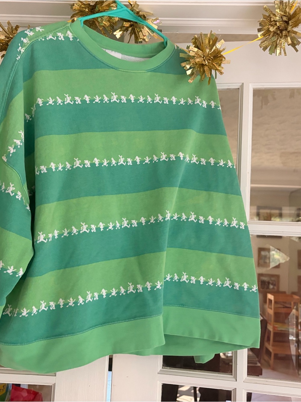 Disney Women's Green Striped Boxy Crop Crewneck Sweatshirt